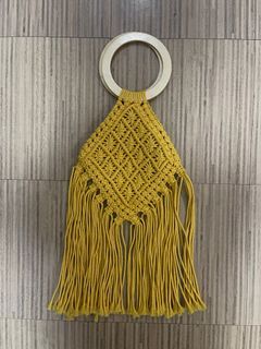 Yellow Boho Macrame Ring Handle Handbag