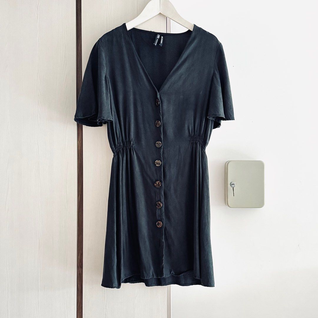 black button down dress zara Zara Black Belted Shirt Dress M (8-10) New
