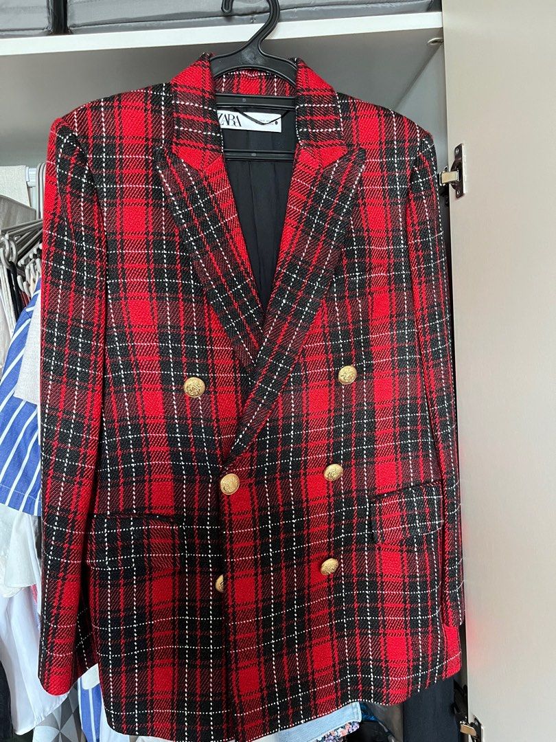 Zara red plaid jacket best sale