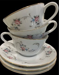 3 Noritake Young Flower cup and saucer duos