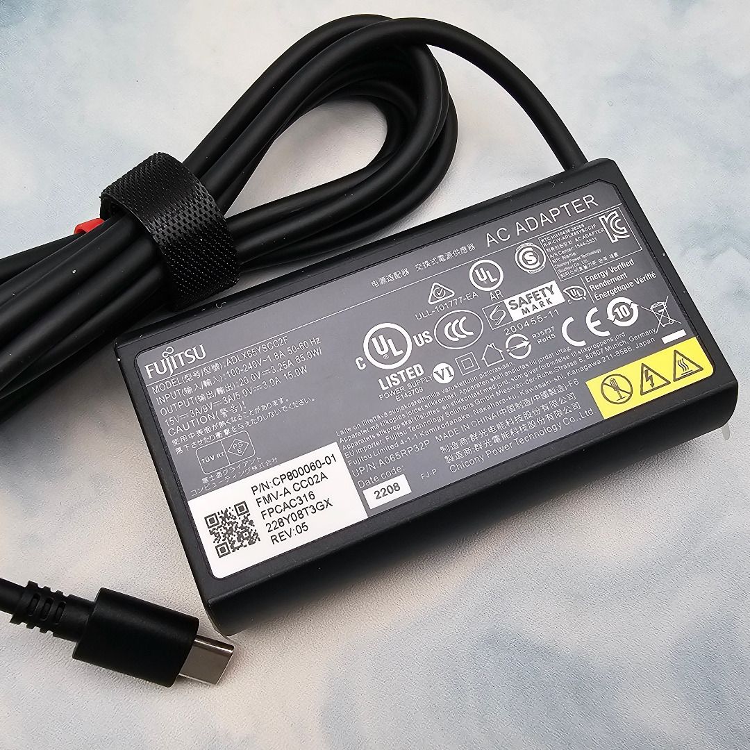 富士通 Fujitsu AC 65W Type-C Genuine 65W 20V 3.25A USB-C Type C AC Adapter Charger for
