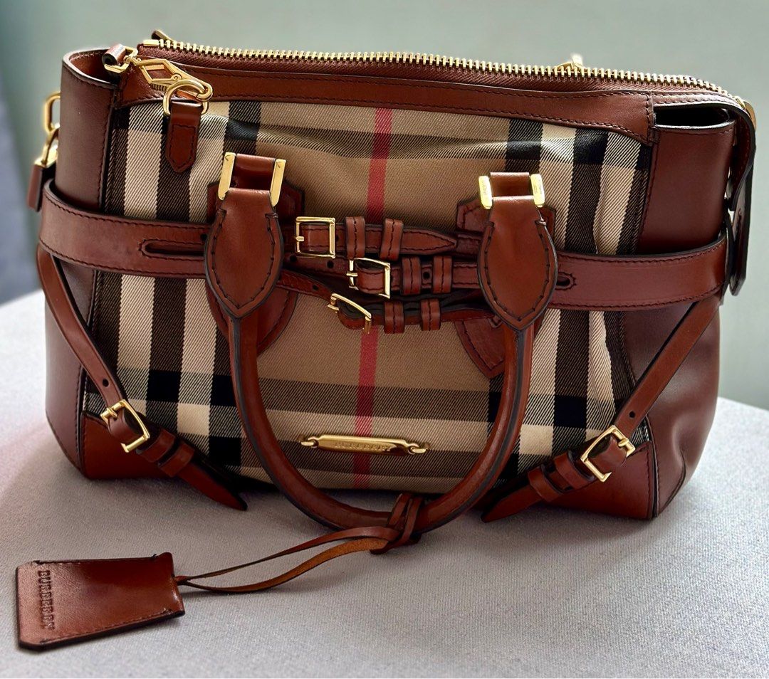 Authentic Burberry Birdle House Check Small Gladstone Tote, Luxury