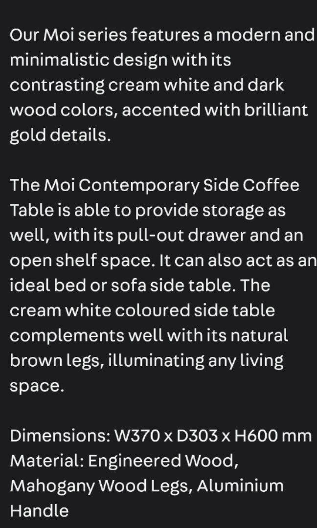 Bedside Table (Category: Tables & Sets) located in Singapore. Submitted by alyssazhuo (Listing ID 1290952521, Image 2). Description: .