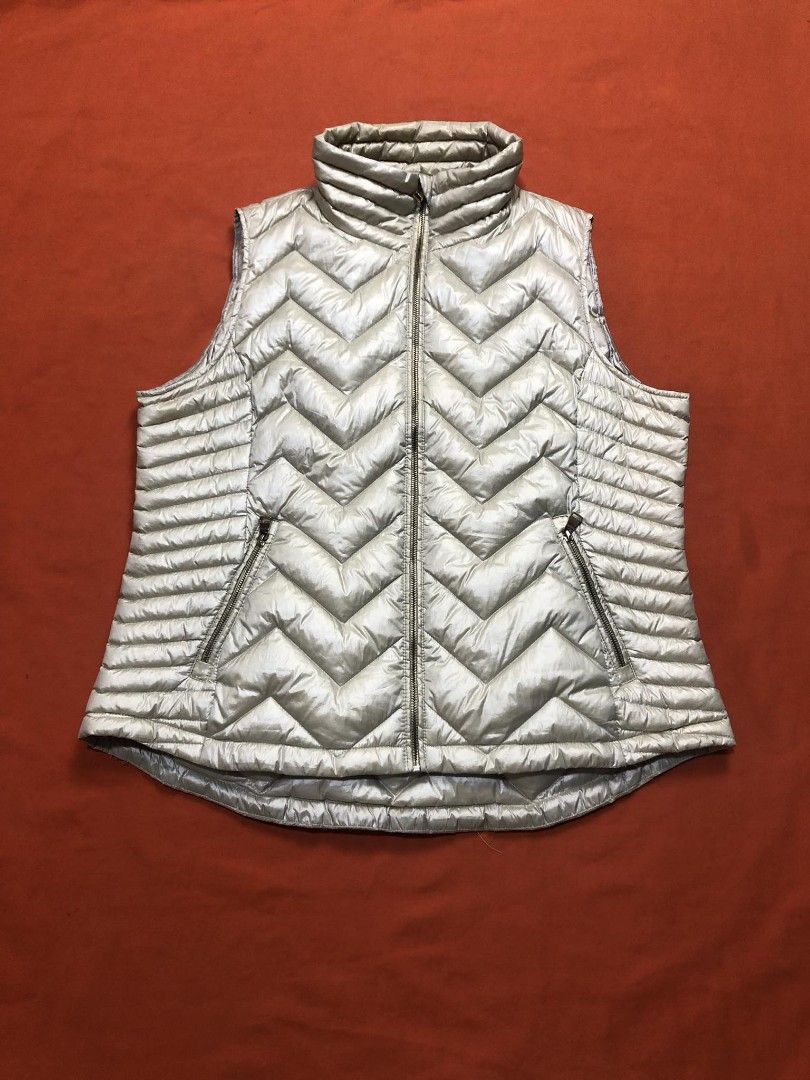 Calvin Klein puffer vest metallic silver Women s Fashion Coats
