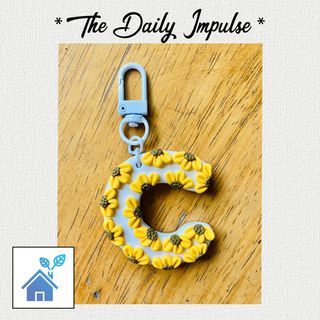 Charms & Clays Custom-Made Sunflower Polymer Clay Keychain (Letter C)