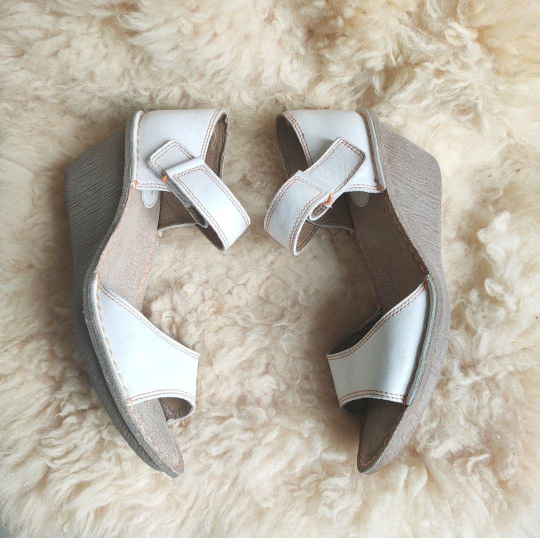 Clarks Open Toe Sling Back Wedge Leather Sandal, Women's Fashion ...