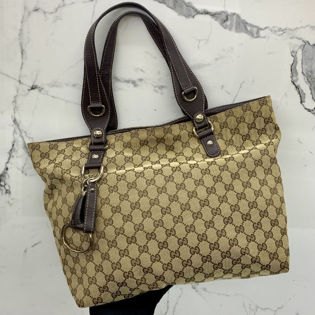 RESERVED GUCCI 229852 BEIGE HORSEBIT CANVAS GG TOTE BAG 247008073 WE