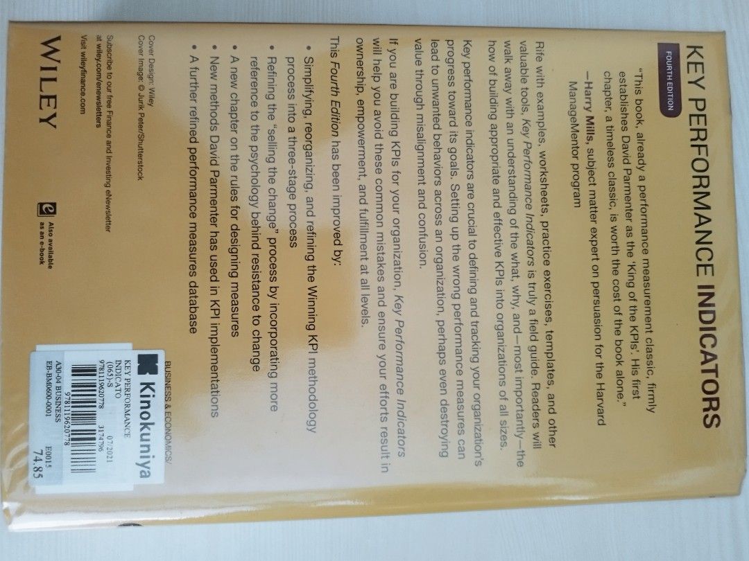 Key Performance Indicators (Category: Storybooks) located in Singapore. Submitted by yeo_ks (Listing ID 1290926197, Image 2). Description: Author: David Parmenter Original Price $75 from Kinokuniya in good reading conditions Inclusive free delivery via postal mailing.