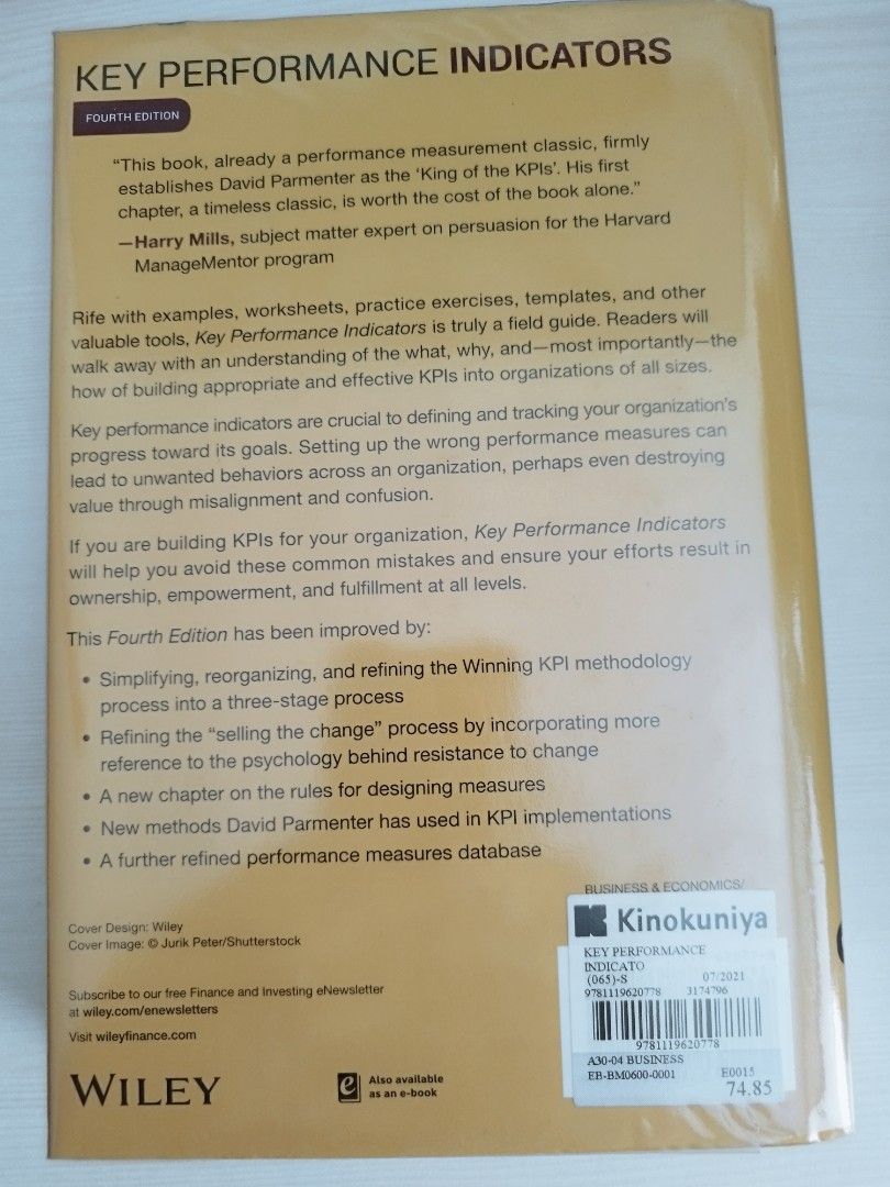 Key Performance Indicators (Category: Storybooks) located in Singapore. Submitted by yeo_ks (Listing ID 1290926197, Image 5). Description: Author: David Parmenter Original Price $75 from Kinokuniya in good reading conditions Inclusive free delivery via postal mailing.