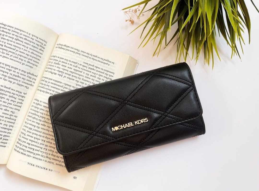 Luxuco Michael Kors Jet Set Travel Large Trifold Wallet Vegan Leather Black 35S2GTVF3U001