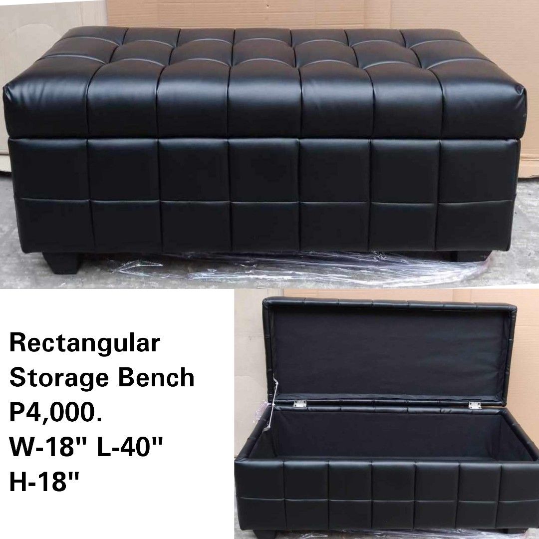 Padded Storage Bench black leather 41" (Category: Sofas) located in Binan City. Submitted by mark.365 (Listing ID 1070499648, Image 1). Description: Padded Storage Bench black leather L-40" W-18" H-18" P4,000. Pls Like us on FB. Bonifacio NBE Sales Center..