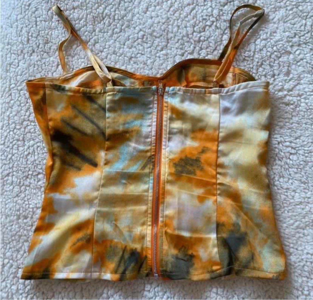 Pretty Little Thing - Orange Tie Dye print structured corset top