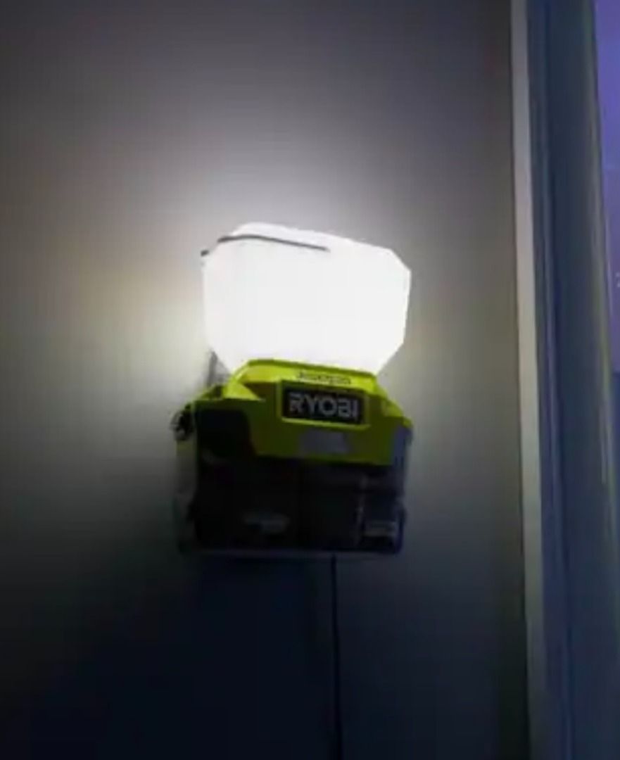 RYOBI P784K 18V Lithium Ion Cordless EVERCHARGE LED Area Light with 1 1.3 Ah Battery and 1 Wall Mount Adaptor Charger With 3 modes of brightness with up to 400 Lumens on high