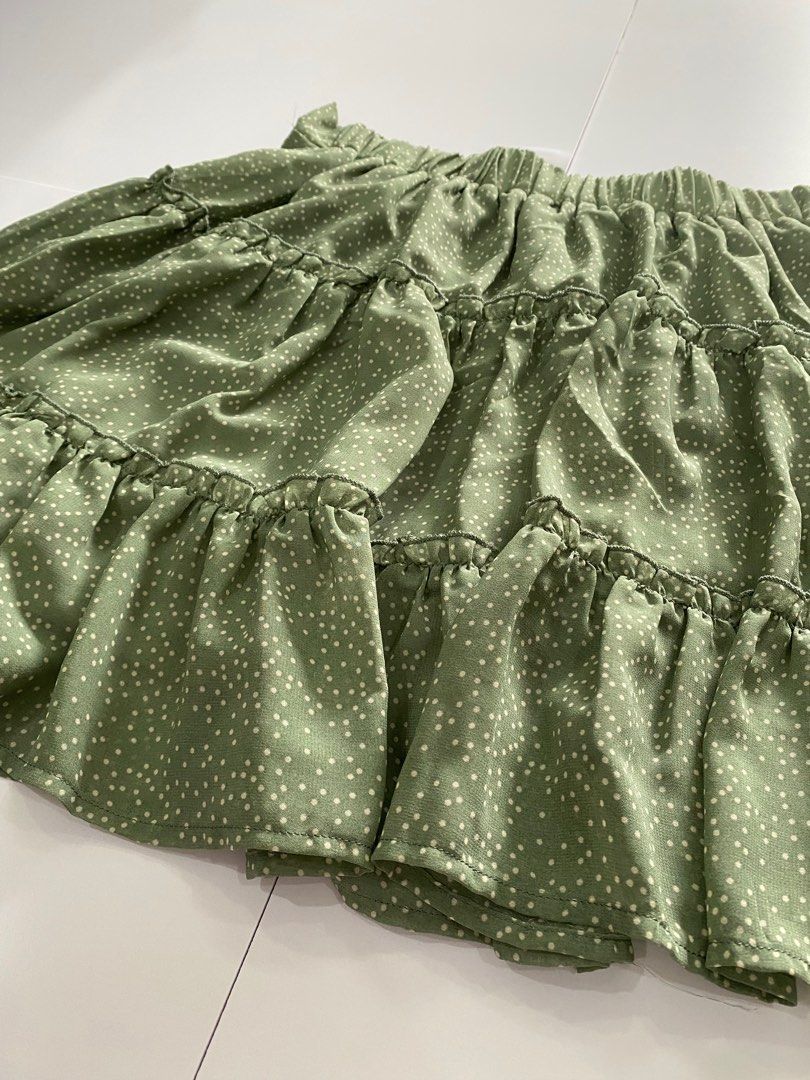 Valleygirl Green Skirt with mini dot pattern