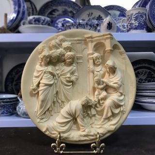 Vintage Alabaster Plate "L'Adorazione Dei Magi" by Maestro Alberto Santangela