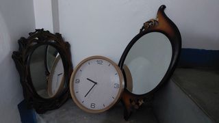 2pc Bundle Sale Wooden Face Office Room Mirror & 1pc Big Clock - From Japan