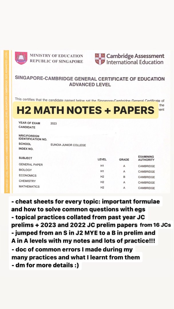 A level H2 Math 9758: cheat sheets, topical practice, prelim papers ...