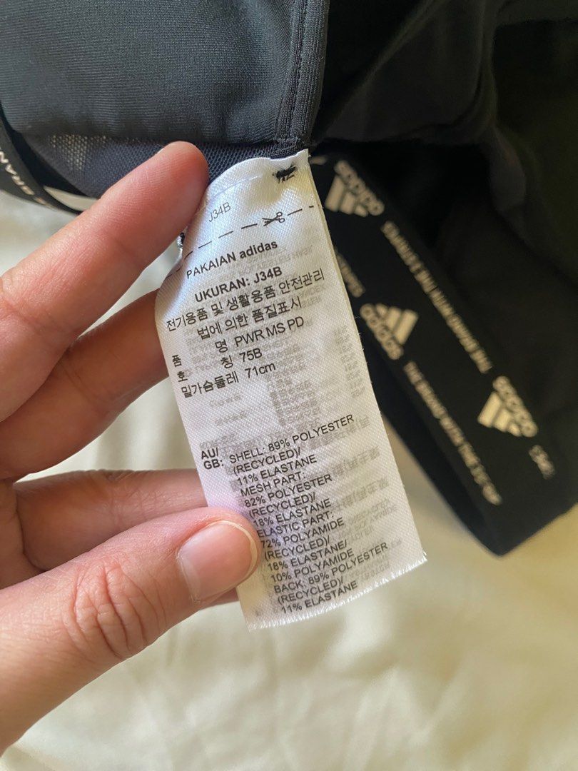 Adidas sports bra (Category: Activewear) located in Quezon City. Submitted by miitcch (Listing ID 1295786650, Image 3). Description: Brand new Wrong size (for reference im 34B) Bought from HK .
