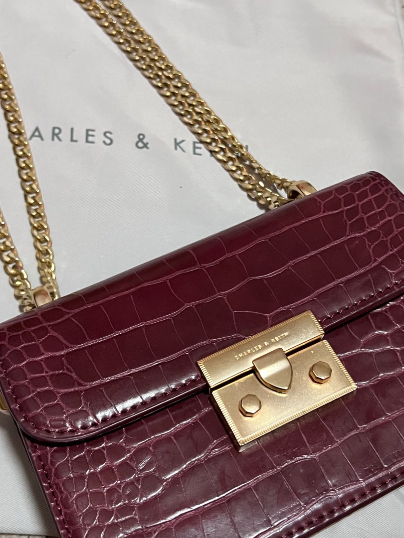 Maroon Red Croco Elspeth Croc-Effect Chain-Link Shoulder Bag - photo 1