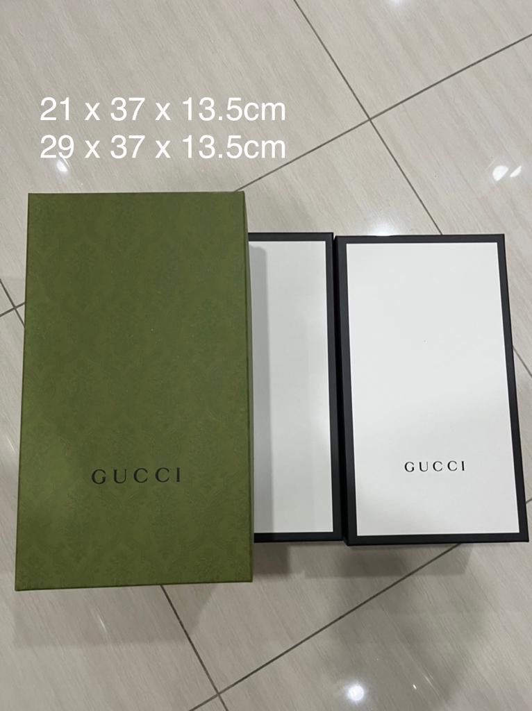 Authentic Gucci boxes (Category: Accessories) located in Kuala Lumpur. Submitted by riccyx (Listing ID 1295789647, Image 2). Description: 100% authentic White RM100 Green RM110.