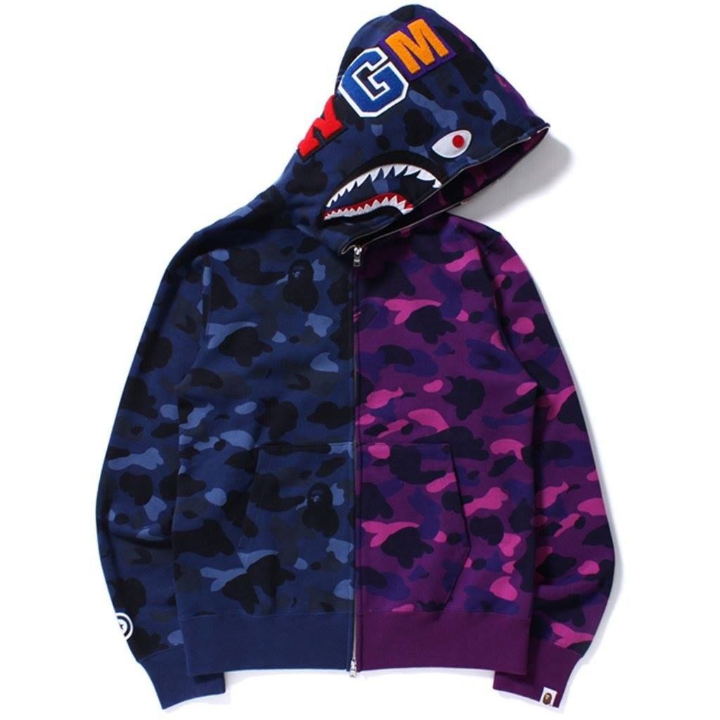 Bathing Ape Camo Shark Full zip Hoodie Men s Fashion Tops Sets Hoodies on Carousell