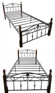 Bed frame single metal and wood