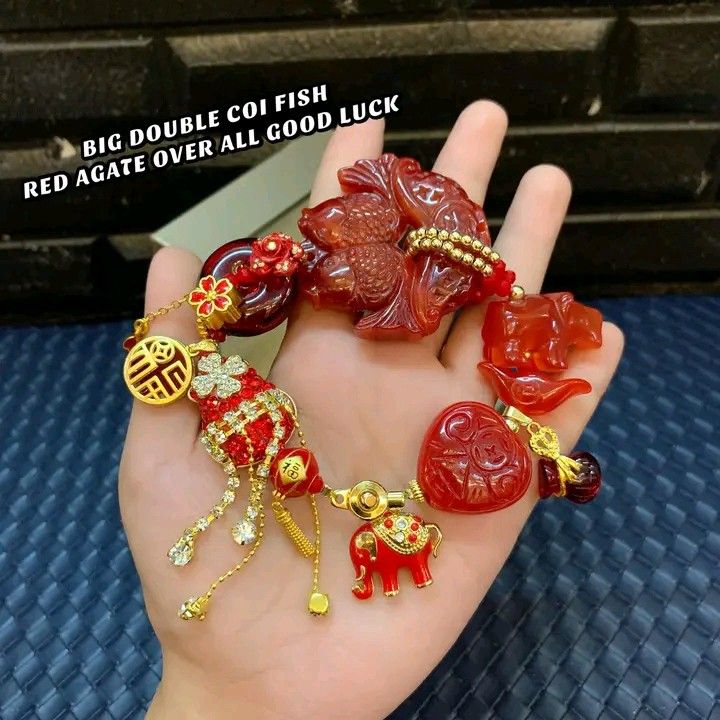 Big double coi fish bracelet (Category: Bracelets) located in Manila. Submitted by delynonlineshopping_ (Listing ID 1295831307, Image 1). Description: 💥 NEW ARRIVAL POST 💚 BIG DOUBLE COI FISH RED AGATE OVER ALL GOOD LUCK CHARM BRACELET 💚 🧧 COI FISH = This Coi Fish symbol has long been associated with abundance and wealth in feng shui, thus there are many cures that depict fish for prosperity. However, there are different types of fish used in