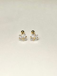Brand New Authentic FRESCÁ Luxe Square Sparkle Chrystal & Gold Earrings 7mm Gold Ball Screw On Locks