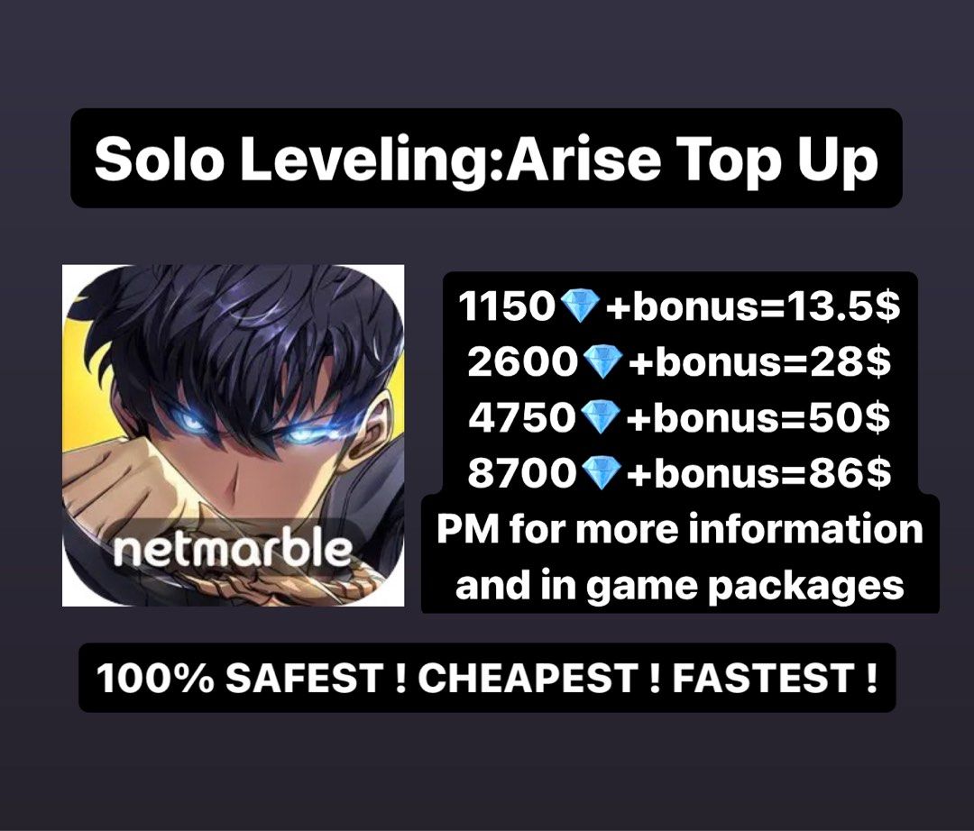 (CHEAPEST) SOLO LEVELING ARISE TOP UP SERVICE / solo leveling top up/ solo  leveling : arise top up