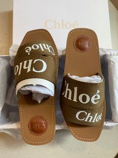 Chloé Woody Sandals Slides in Brown Canvas US 7