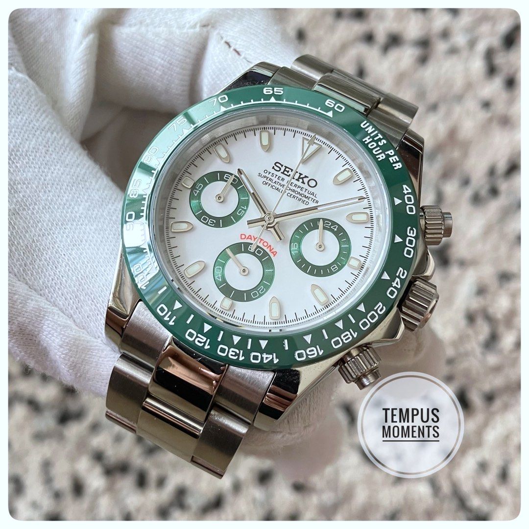 Daytona Green Panda ceramic tachymetric chronograph watch Seiko mod Men s Fashion Watches Accessories Watches on Carousell