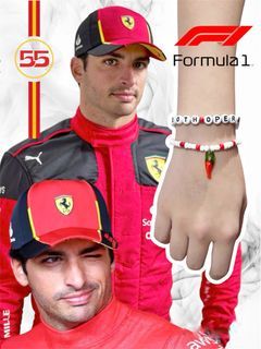 Formula 1 F1 Ferrari Carlos Sainz Jr Chili Smooth Operator Beaded Bracelet Set