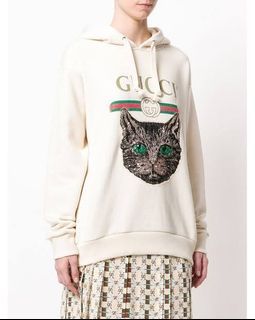 Gucci Mystic cat sequin logo hoodie beige