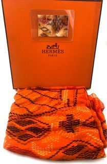 Hermes Orange Silk Shawl/Scarf/Stole