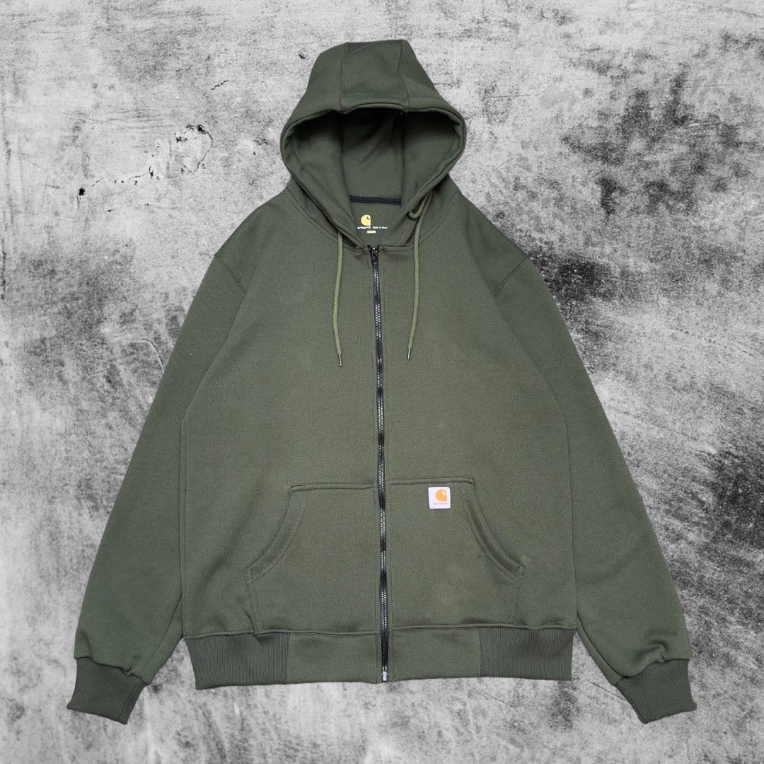 Hoodie Zipper Carhartt WIP Active Hijau Army, Fesyen Pria, Pakaian