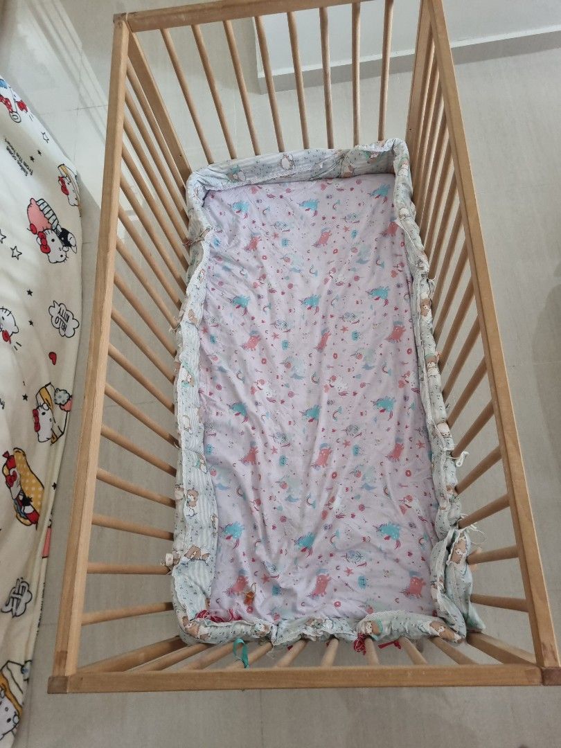 Ikea cot with bed protector and mattress Babies Kids Baby Nursery Kids Furniture Cots Cribs on Carousell