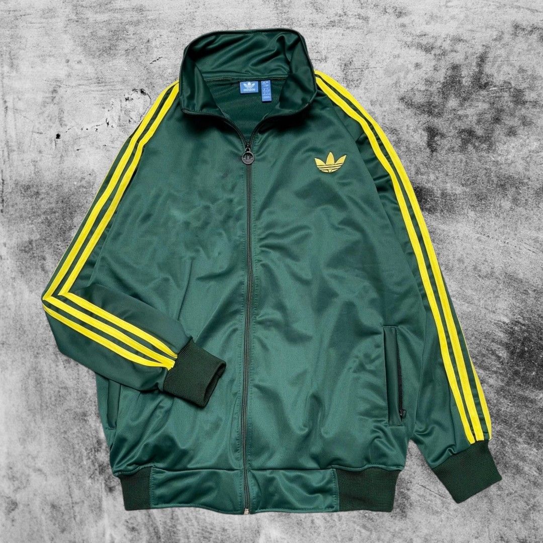 Jaket Tracktop Adidas Firebird Hijau Kuning, Fesyen Pria, Pakaian