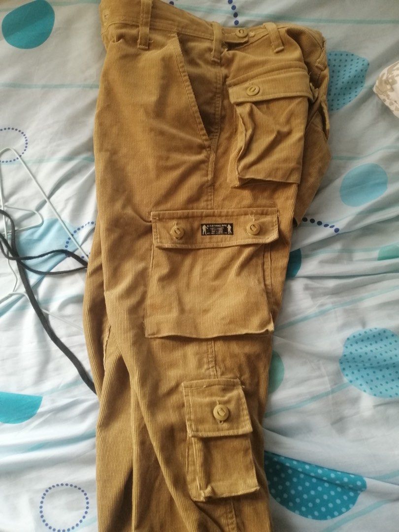 OG BAPE CORD CARGO PANTS (Category: Jeans) located in Agoo. Submitted by omaethrift (Listing ID 1295796735, Image 2). Description: Good condition Needwash lang po #OGbape#vintageabathingape#vintagecrewneck.