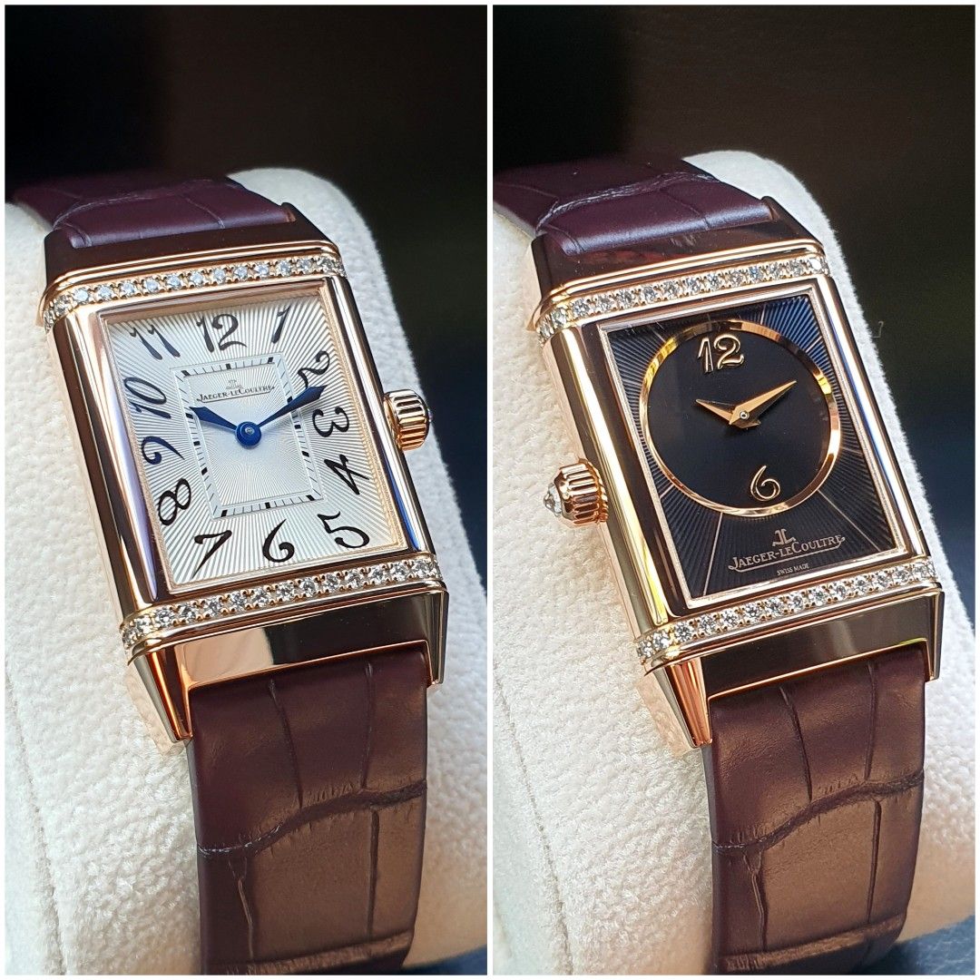 RARE Jaeger LeCoultre Reverso Duetto Classique 18K Rose Gold JLC 2 Side Diamonds Med