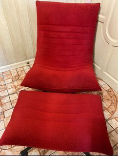 Reclining sofa chair red with foot stool