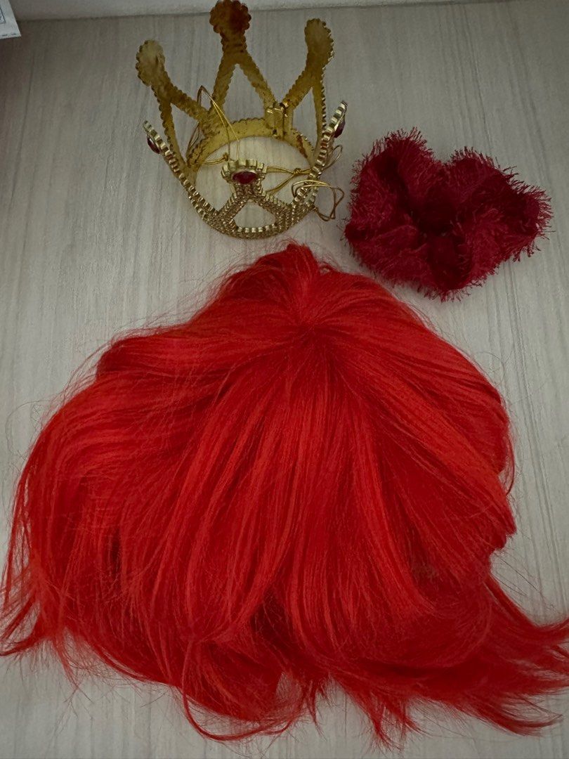 Red Fake Hair Wig and scrunchie for Halloween Red Queen Women s Fashion Watches Accessories Hair Accessories on Carousell