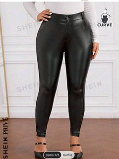 Shein plus size black soft leather skinny pants