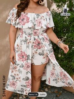 Shein plus size summer floral romper dress