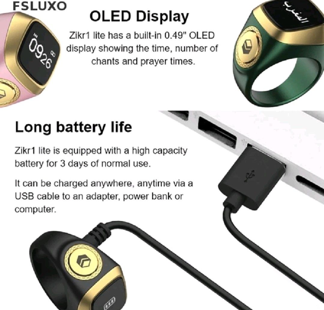 Smart Tasbih Zikr Lite Anello Bluetooth - Contatore Digitale Tasbeeh Per Musulmani