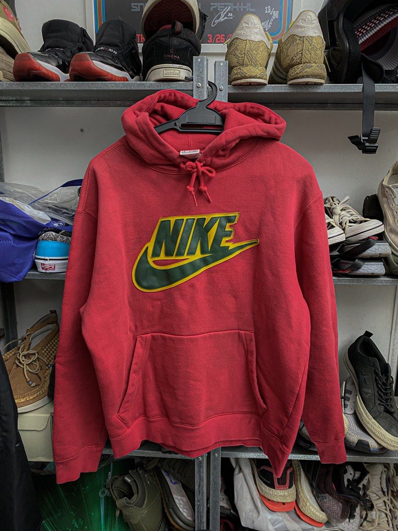 supreme nike leather applique hooded sweatshirt red