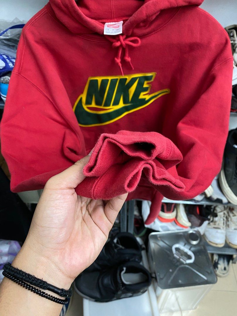 nike leather appliqué hooded sweatshirt