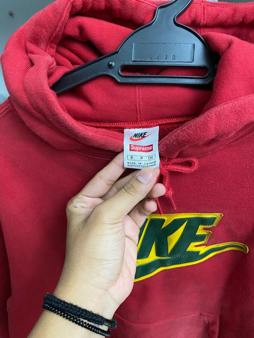 Supreme nike leather applique hooded sweatshirt red new arrivals