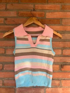 WELL LOVED y2k retro pastel stripes sleeveless polo top