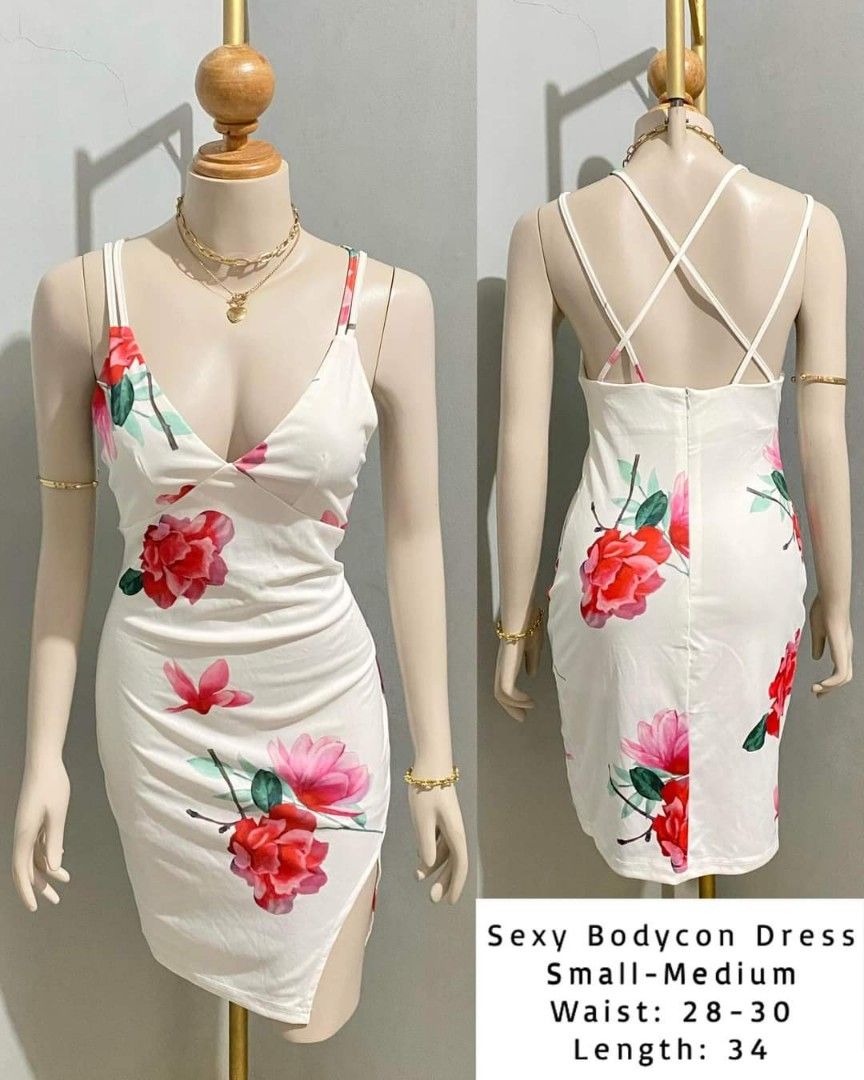 White floral dress (Category: Dresses) located in Polangui. Submitted by itsme_ceejay (Listing ID 1295713975, Image 3). Description: White, floral sexy dress super new, no issues Never been worn, only for this fit RFS: decluttering.