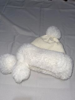 White winter beanies knitted bonet faux fur